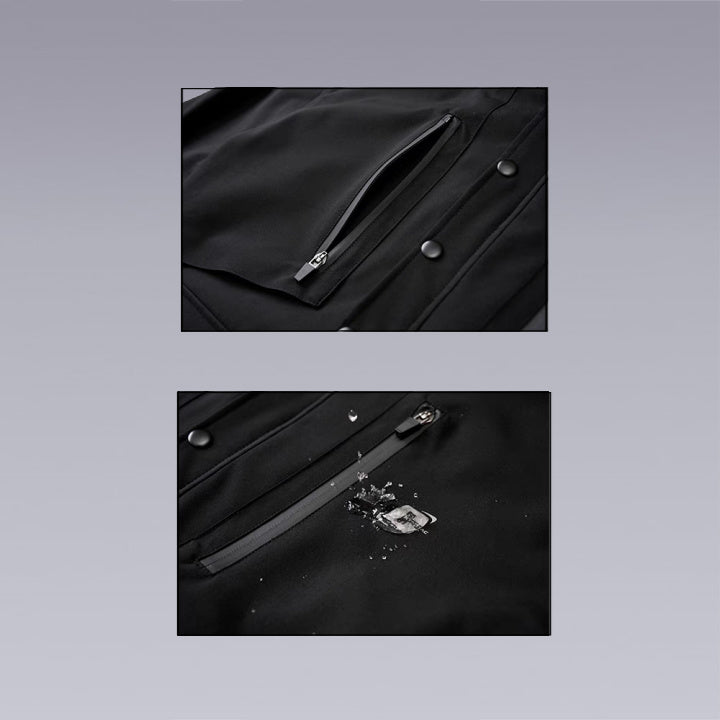 Our unique design with high waterproof fabric, modern custom waterproof and windproof jacket fabric, built-in elastic cord adjustment, high-quality Velcro to adjust the cuffs, double symmetrical pockets on the chest with waterproof laminated zipper - Clotechnow