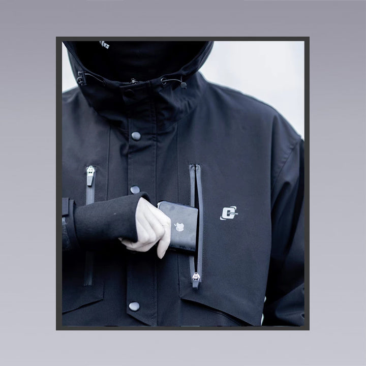 Our unique design with high waterproof fabric, modern custom waterproof and windproof jacket fabric, built-in elastic cord adjustment, high-quality Velcro to adjust the cuffs, double symmetrical pockets on the chest with waterproof laminated zipper - Clotechnow