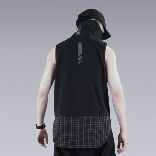 man wearing the black cyber techwear t-shirt 