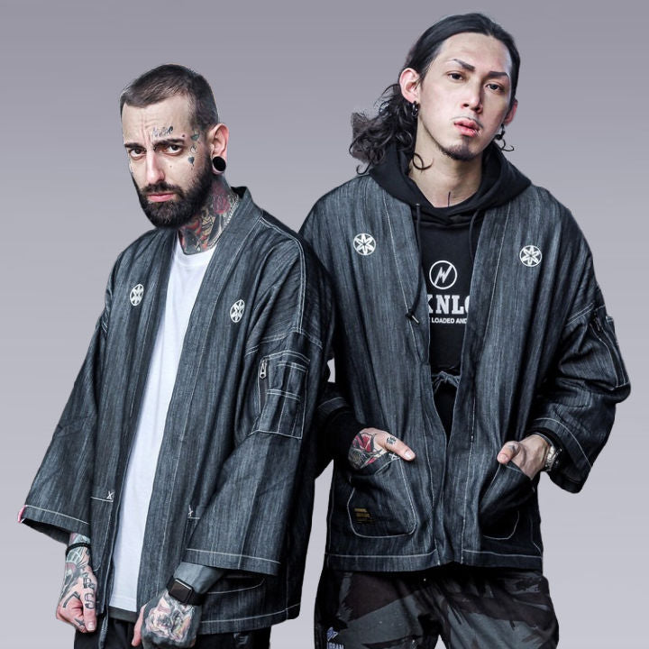 Two men wearing the Japanese techwear kimono