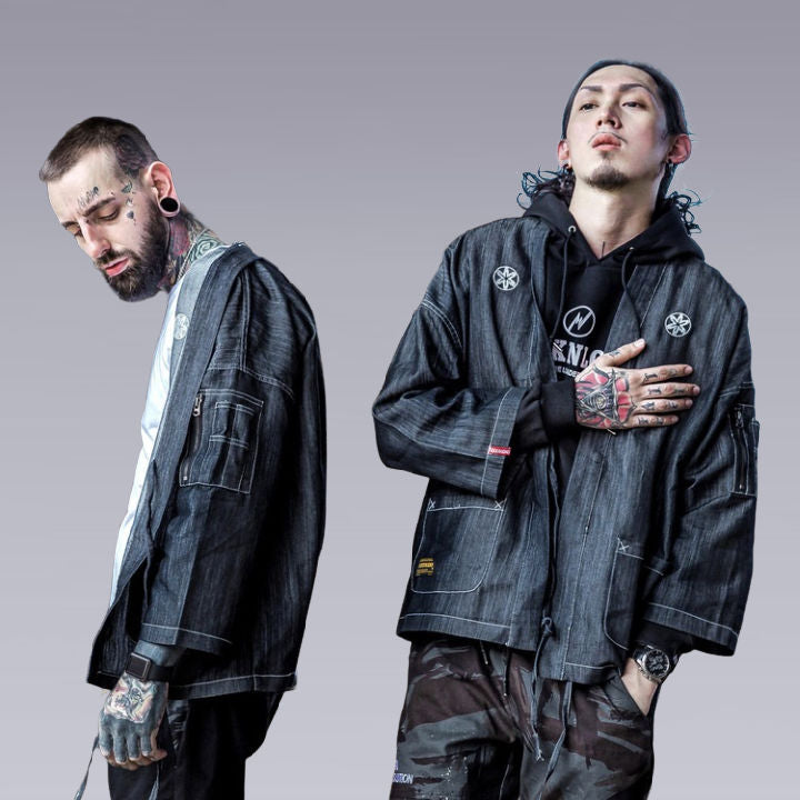 Two men wearing the Japanese techwear kimono