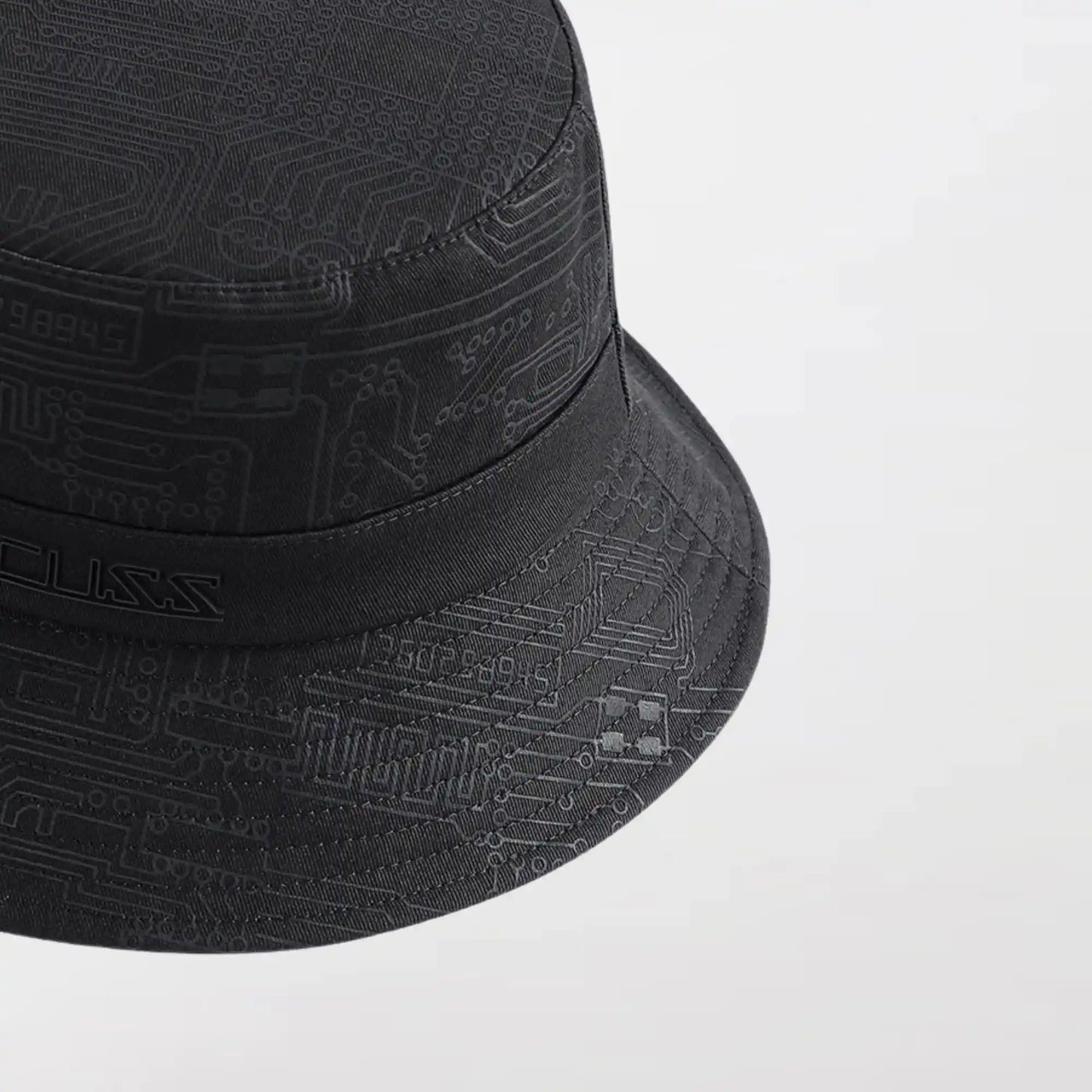 A black Cyberpunk Bucket Hat with a three-dimensional shape, nearly routed brim - Clotechnow.