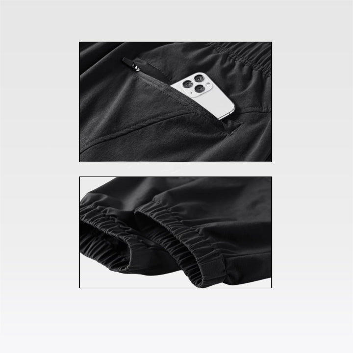 These athletic-inspired pants are constructed with an elastic waistband for comfort and freedom of movement and a flat seamed, articulated fit for a flattering, feminine look. A secret zip pocket offers extra storage, the polyester fabric is breathable and moisture-wicking, and it dries quickly when wet.