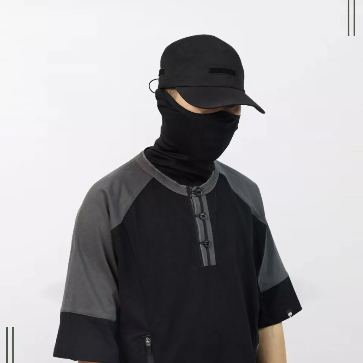 A Man Wearing The Techwear Functional Waterproof Cap By Clotechnow