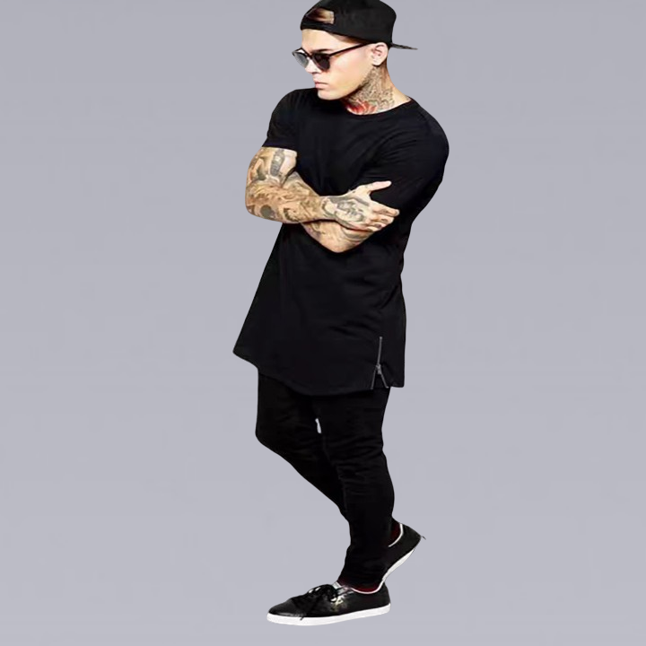 BLACK SIDE ZIP T-SHIRT - Clotechnow