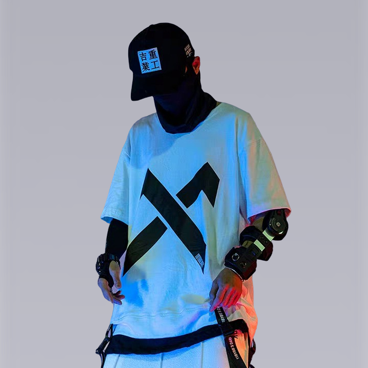 A Black & white techwear and  streetwear short sleeve t-shirt ( 2 colors available ). Clotechnow