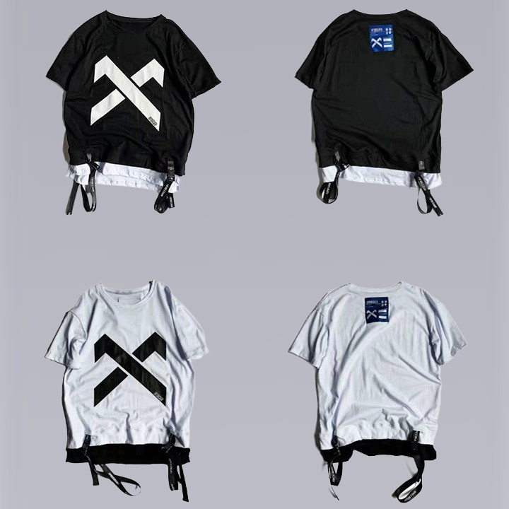 A Black & white techwear and  streetwear short sleeve t-shirt ( 2 colors available ). Clotechnow